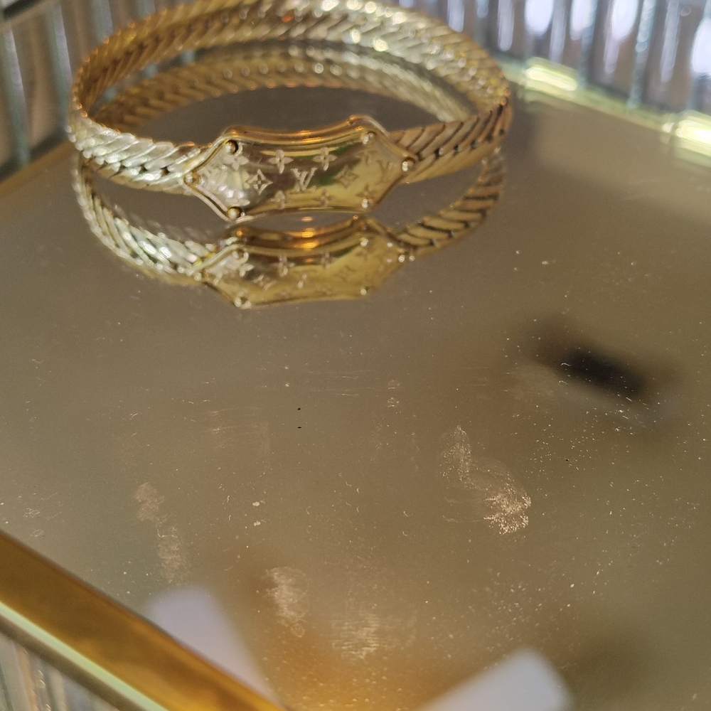 Louis Vuitton Gold Braided Bracelet with Crystal Accents